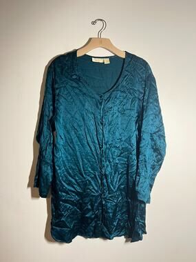 VTG Victoria's Secret 100% Silk Teal Green Nightshirt Gown M Gold Label
